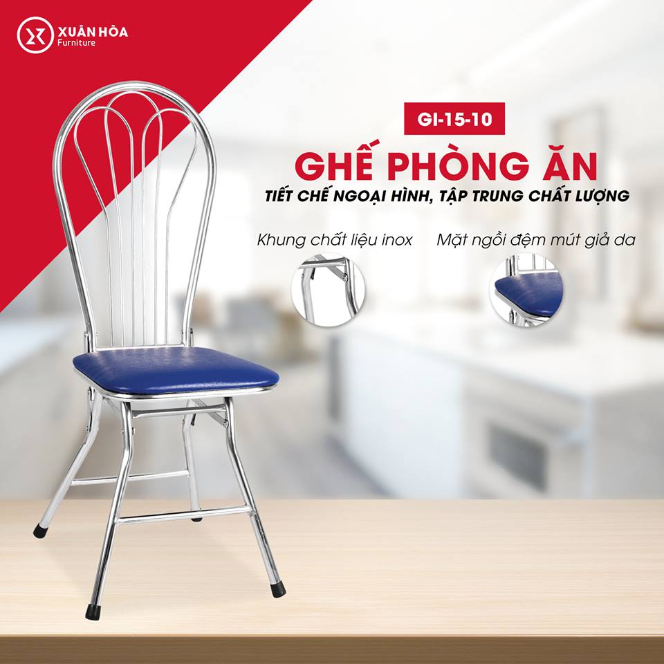 Ghế phòng ăn GI-15-10 khung inox gấp gọn