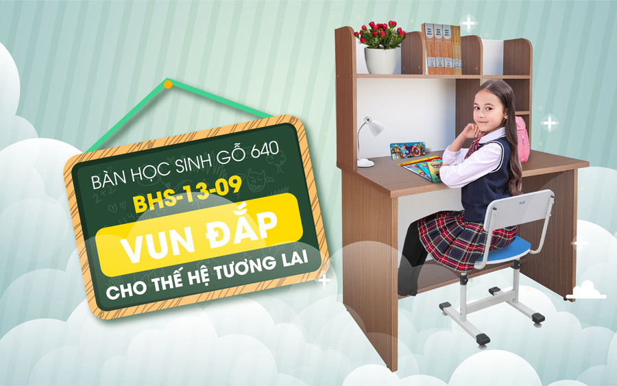 Bàn học sinh BHS-13-09 liền giá sách màu 640