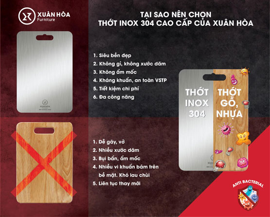 Thớt inox 304 xuân hòa TI-01-00