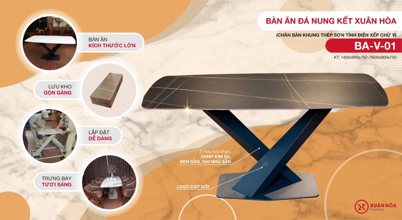 Bàn ăn đá nung kết Xuân Hòa BAV-1408/ BAV-1608
